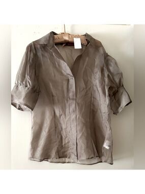 New York and Company Brown Fitted Button Down Shirt
